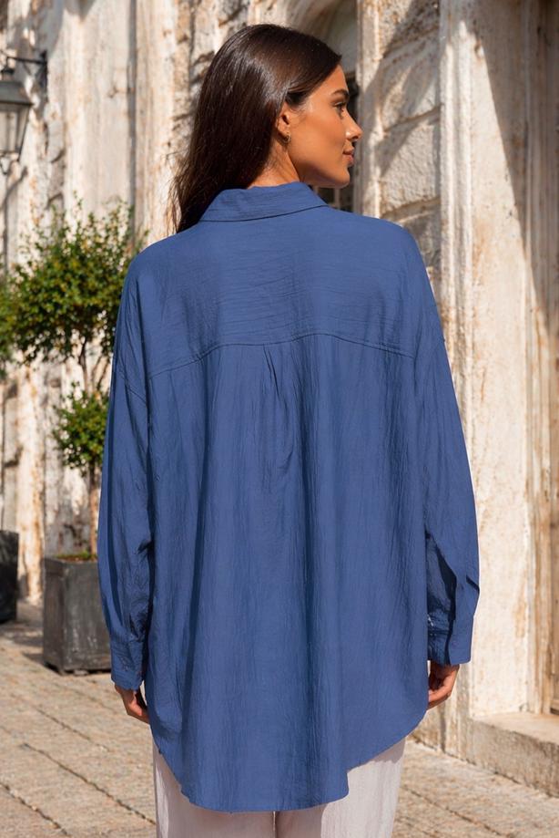 Tesettür giyim LACİVERT BONCUK İŞLEMELİ TUNİK T 9520 - TRENDTESETTÜR