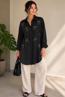 Vêtements hijab NOIR TUNIQUE EN COTON BRODÉE DE PERLES T 9620
