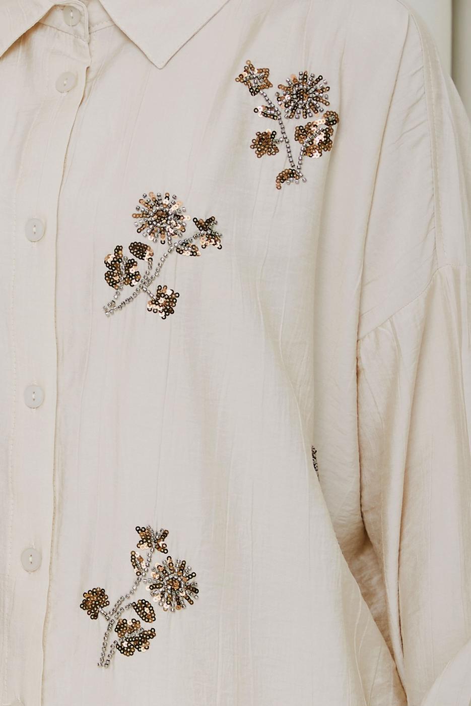 Vêtements hijab BEIGE TUNIQUE EN COTON BRODÉE DE PERLES T 9620