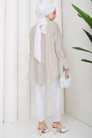 Vêtements hijab BEIGE TUNIQUE EN COTON BRODÉE DE PERLES T 9620