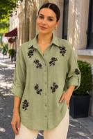 Vêtements hijab KAKI TUNIQUE EN COTON BRODÉE DE PERLES T 9620