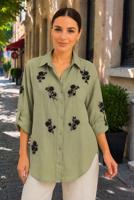 Vêtements hijab KAKI TUNIQUE EN COTON BRODÉE DE PERLES T 9620