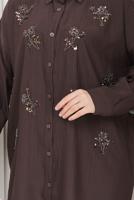 Vêtements hijab BRUN TUNIQUE EN COTON BRODÉE DE PERLES T 9620