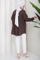 Vêtements hijab BRUN TUNIQUE EN COTON BRODÉE DE PERLES T 9620