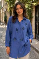 Vêtements hijab BLEU MARINE TUNIQUE EN COTON BRODÉE DE PERLES T 9620