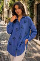 Vêtements hijab BLEU MARINE TUNIQUE EN COTON BRODÉE DE PERLES T 9620