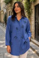 Vêtements hijab BLEU MARINE TUNIQUE EN COTON BRODÉE DE PERLES T 9620