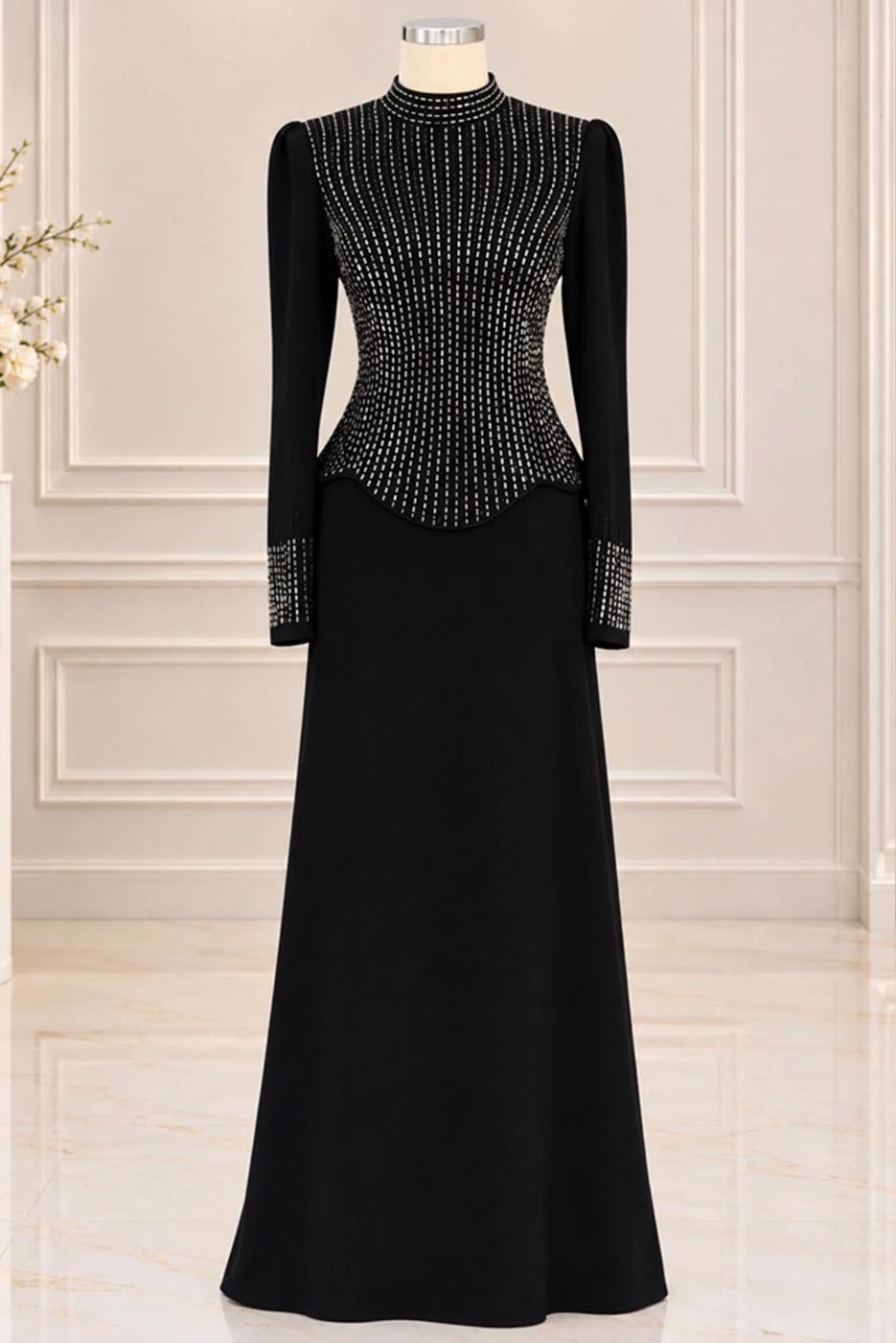 Vêtements hijab NOIR ROBE DE SOIRÉE DÉTAIL GEMME T 2641