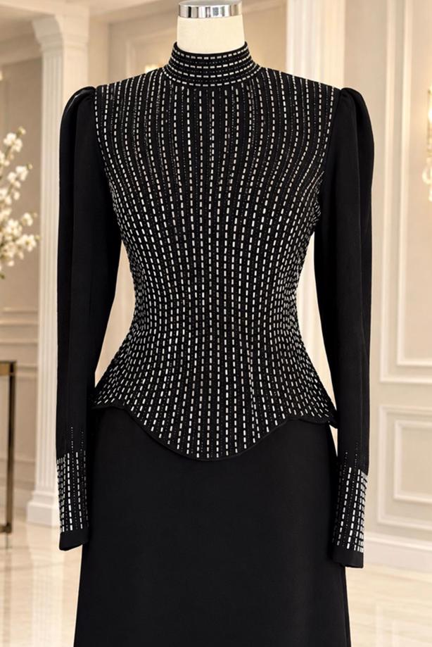 Vêtements hijab NOIR ROBE DE SOIRÉE DÉTAIL GEMME T 2641 - TRENDTESETTÜR