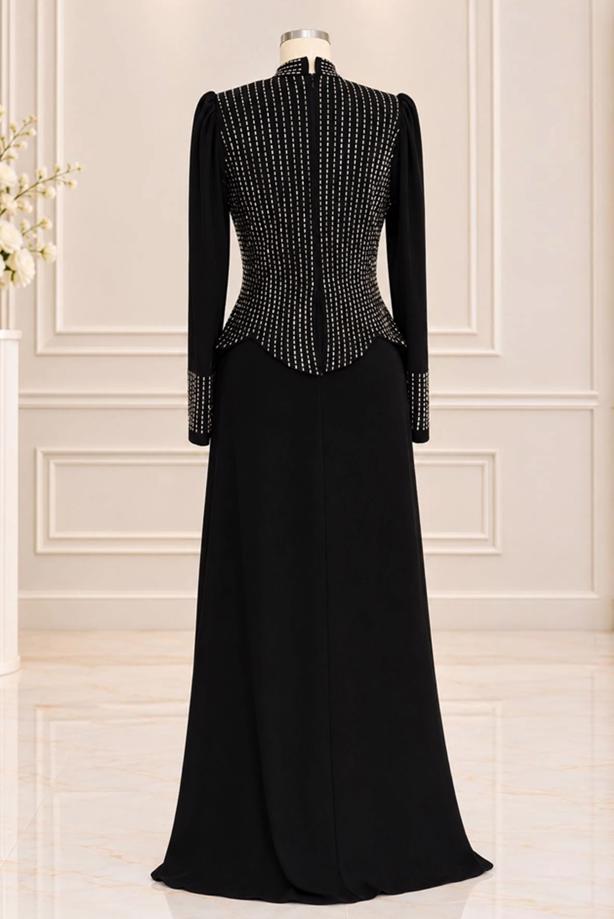 Vêtements hijab NOIR ROBE DE SOIRÉE DÉTAIL GEMME T 2641 - TRENDTESETTÜR