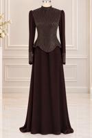 Vêtements hijab BRUN ROBE DE SOIRÉE DÉTAIL GEMME T 2641