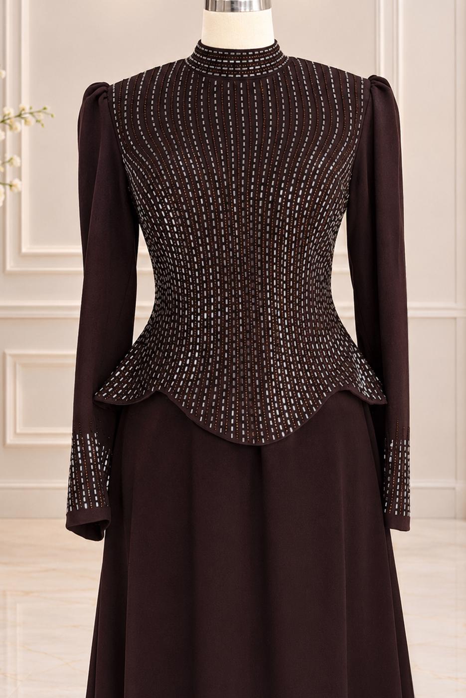 Vêtements hijab BRUN ROBE DE SOIRÉE DÉTAIL GEMME T 2641