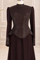 Vêtements hijab BRUN ROBE DE SOIRÉE DÉTAIL GEMME T 2641