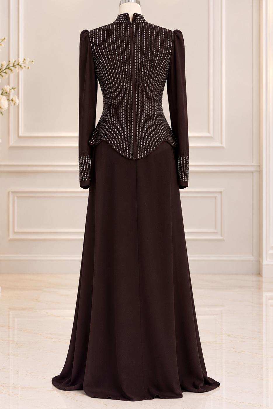 Vêtements hijab BRUN ROBE DE SOIRÉE DÉTAIL GEMME T 2641