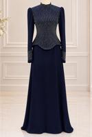 Vêtements hijab BLEU MARINE ROBE DE SOIRÉE DÉTAIL GEMME T 2641