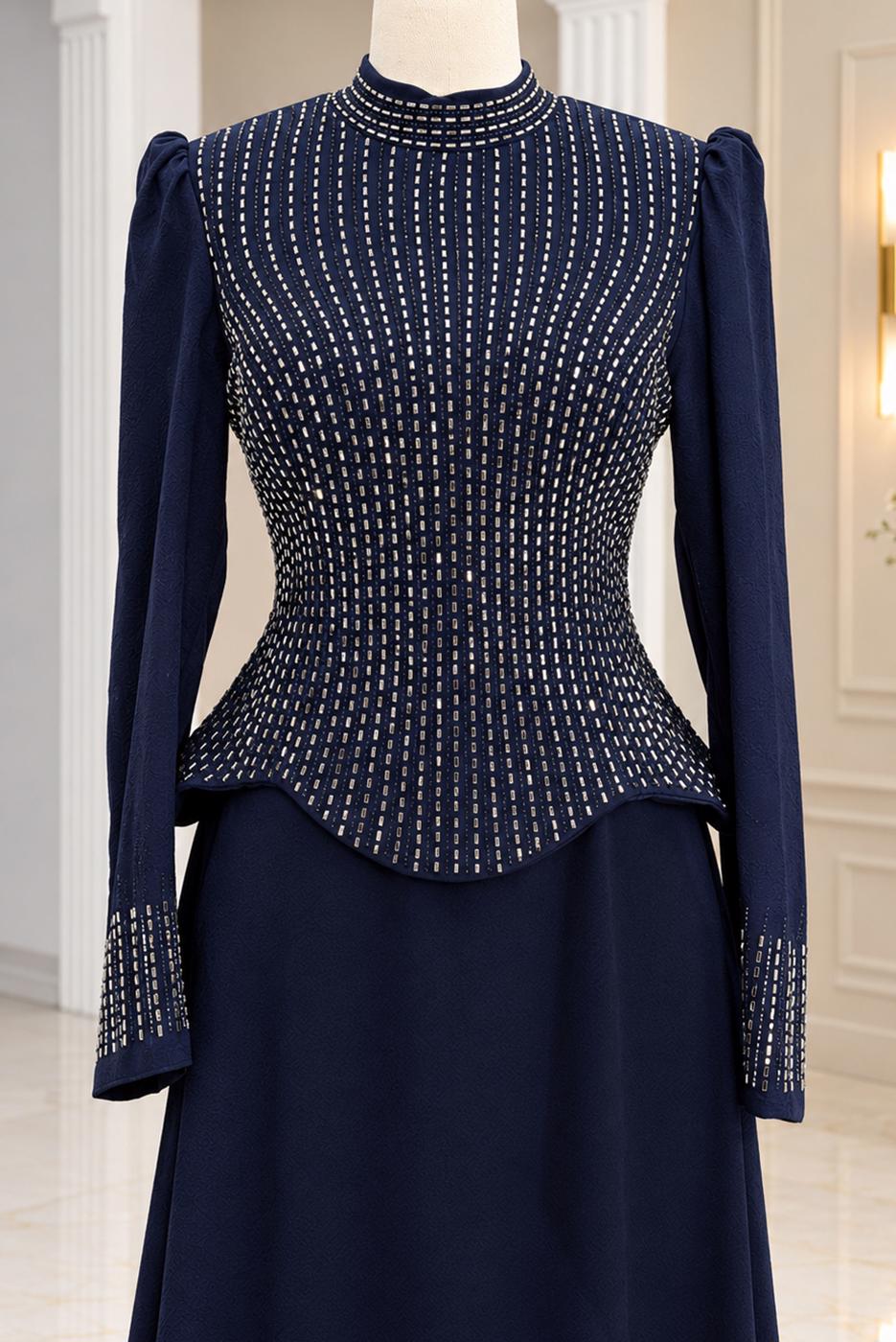 Vêtements hijab BLEU MARINE ROBE DE SOIRÉE DÉTAIL GEMME T 2641