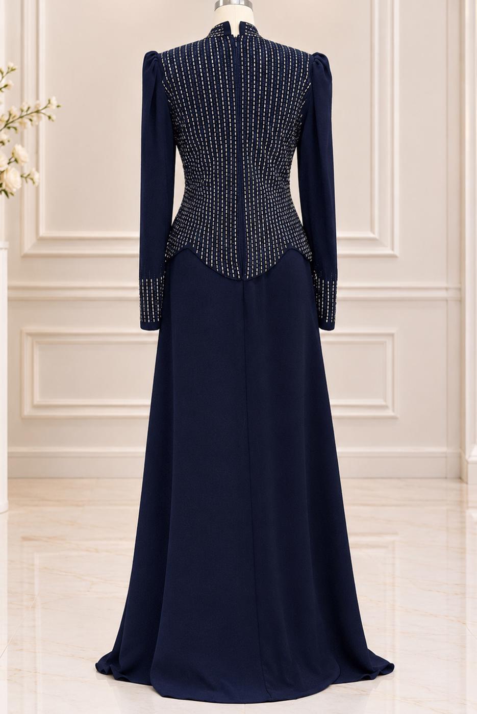 Vêtements hijab BLEU MARINE ROBE DE SOIRÉE DÉTAIL GEMME T 2641