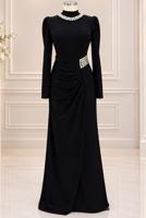 Vêtements hijab NOIR ROBE DE SOIRÉE DÉTAIL GEMME T 4541
