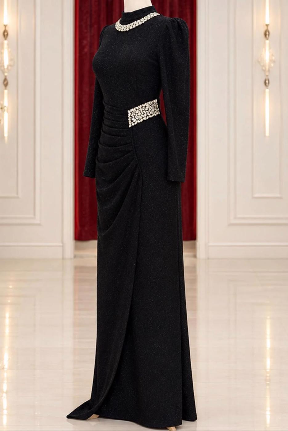 Vêtements hijab NOIR ROBE DE SOIRÉE DÉTAIL GEMME T 4541