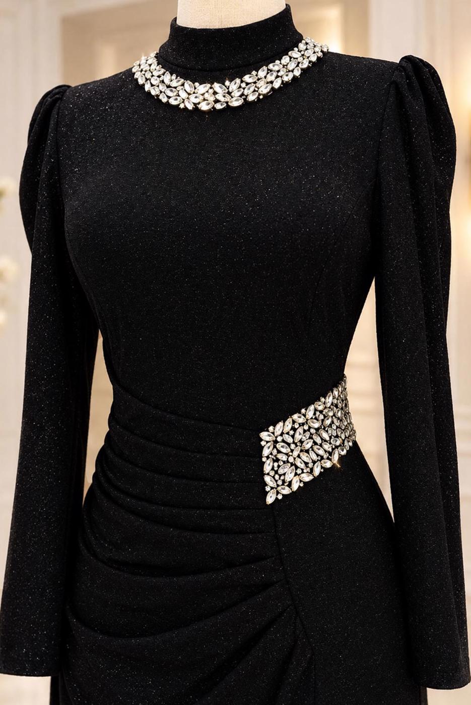 Vêtements hijab NOIR ROBE DE SOIRÉE DÉTAIL GEMME T 4541