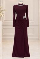 Vêtements hijab ROUGE BORDEAUX ROBE DE SOIRÉE DÉTAIL GEMME T 4541