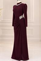 Vêtements hijab ROUGE BORDEAUX ROBE DE SOIRÉE DÉTAIL GEMME T 4541