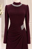 Vêtements hijab ROUGE BORDEAUX ROBE DE SOIRÉE DÉTAIL GEMME T 4541