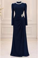 Vêtements hijab BLEU MARINE ROBE DE SOIRÉE DÉTAIL GEMME T 4541