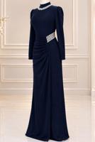 Vêtements hijab BLEU MARINE ROBE DE SOIRÉE DÉTAIL GEMME T 4541