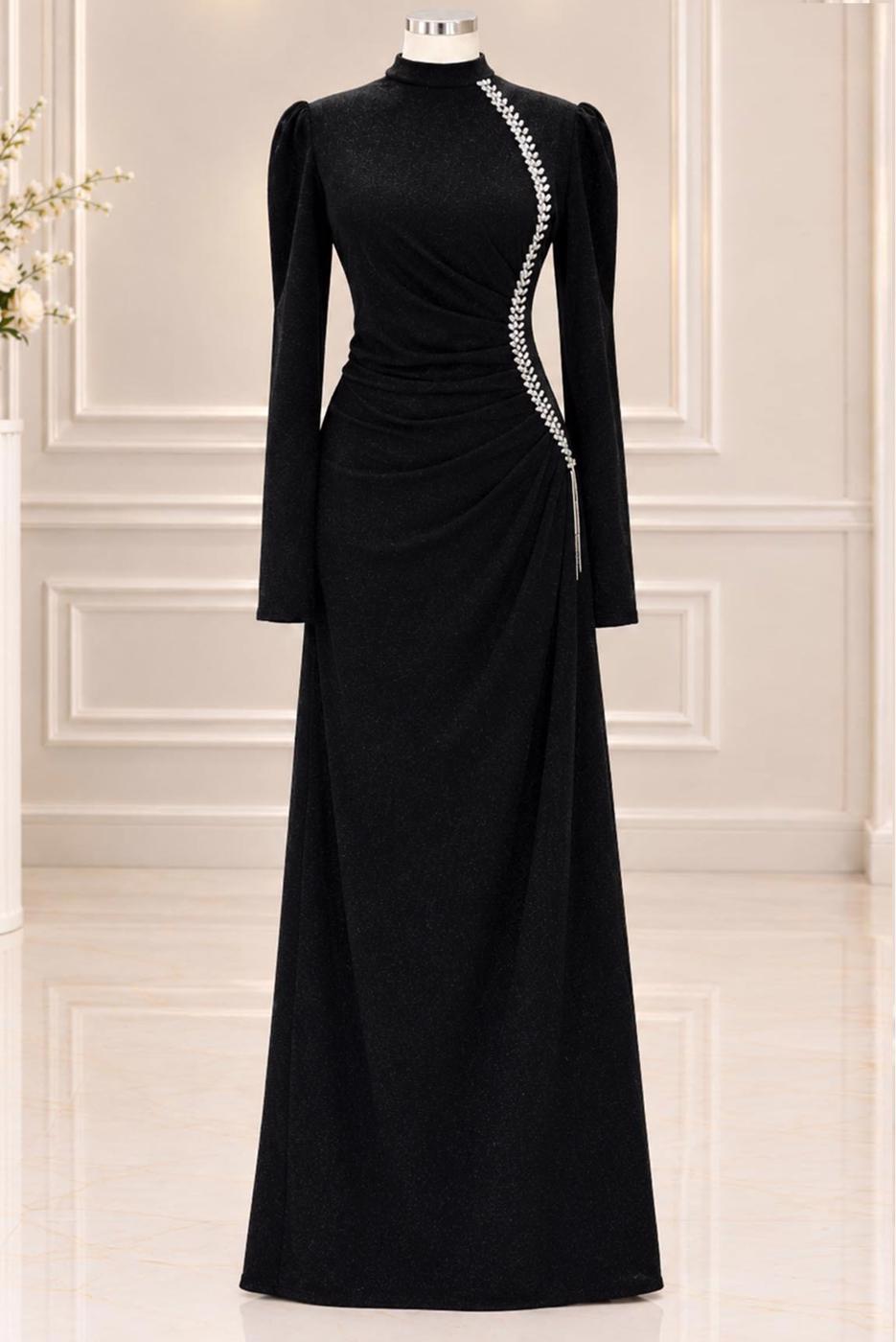 Vêtements hijab NOIR ROBE DE SOIRÉE DÉTAIL GEMME T 4731