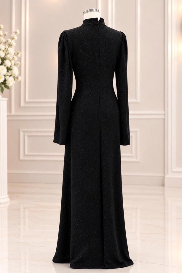 Vêtements hijab NOIR ROBE DE SOIRÉE DÉTAIL GEMME T 4731 - TRENDTESETTÜR