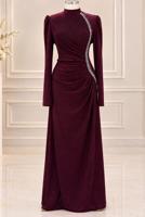Vêtements hijab ROUGE BORDEAUX ROBE DE SOIRÉE DÉTAIL GEMME T 4731