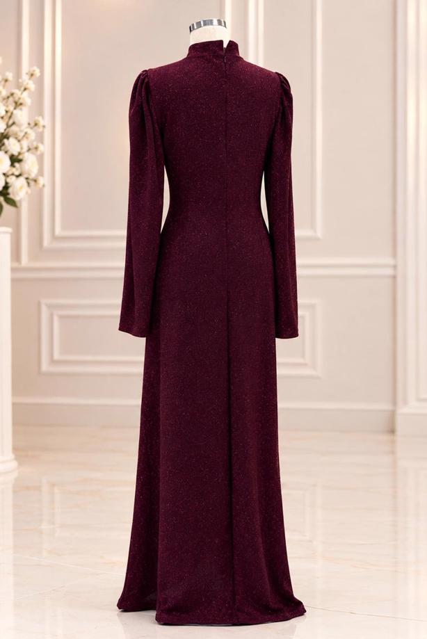 Vêtements hijab ROUGE BORDEAUX ROBE DE SOIRÉE DÉTAIL GEMME T 4731 - TRENDTESETTÜR