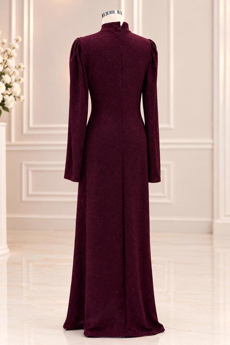 Vêtements hijab ROUGE BORDEAUX ROBE DE SOIRÉE DÉTAIL GEMME T 4731
