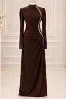 Vêtements hijab BRUN ROBE DE SOIRÉE DÉTAIL GEMME T 4731