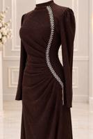 Vêtements hijab BRUN ROBE DE SOIRÉE DÉTAIL GEMME T 4731