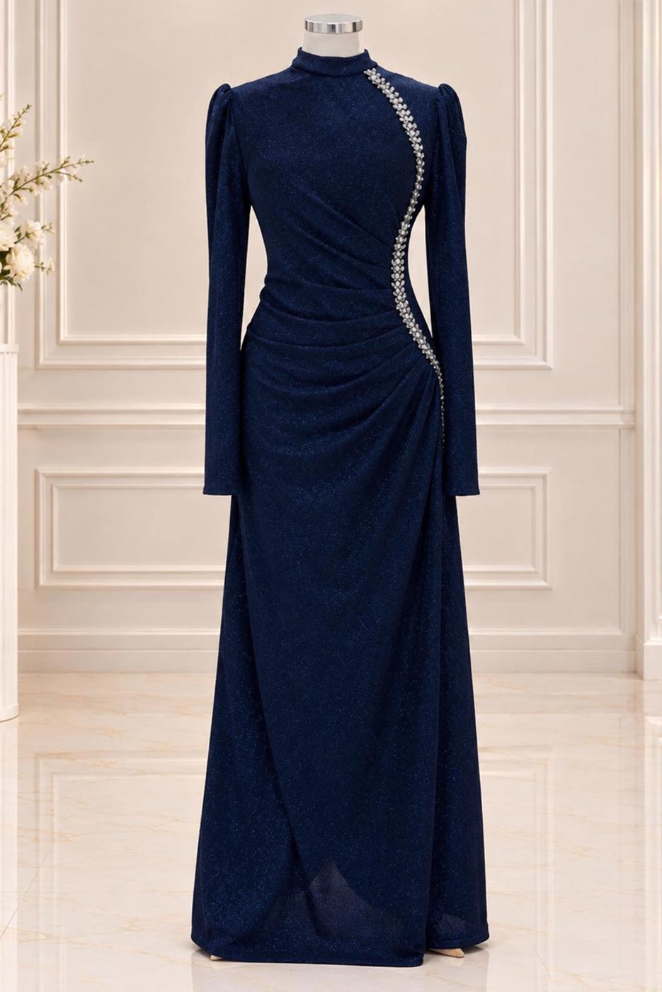 Vêtements hijab BLEU MARINE ROBE DE SOIRÉE DÉTAIL GEMME T 4731