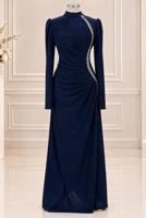 Vêtements hijab BLEU MARINE ROBE DE SOIRÉE DÉTAIL GEMME T 4731