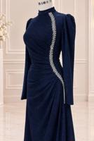 Vêtements hijab BLEU MARINE ROBE DE SOIRÉE DÉTAIL GEMME T 4731