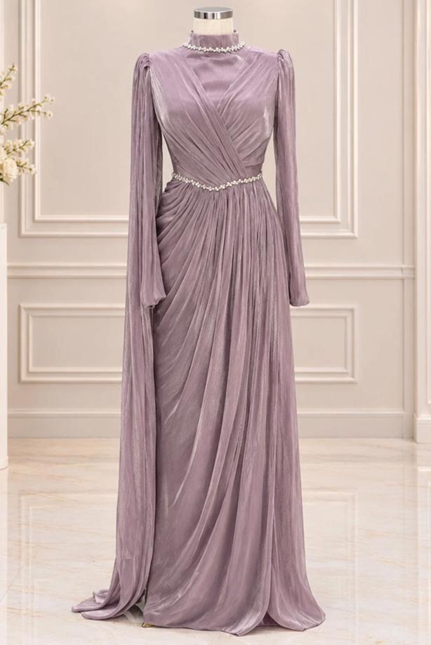 Vêtements hijab POURPRE ROBE DE SOIRÉE DRAPÉE T 4863 - TRENDTESETTÜR