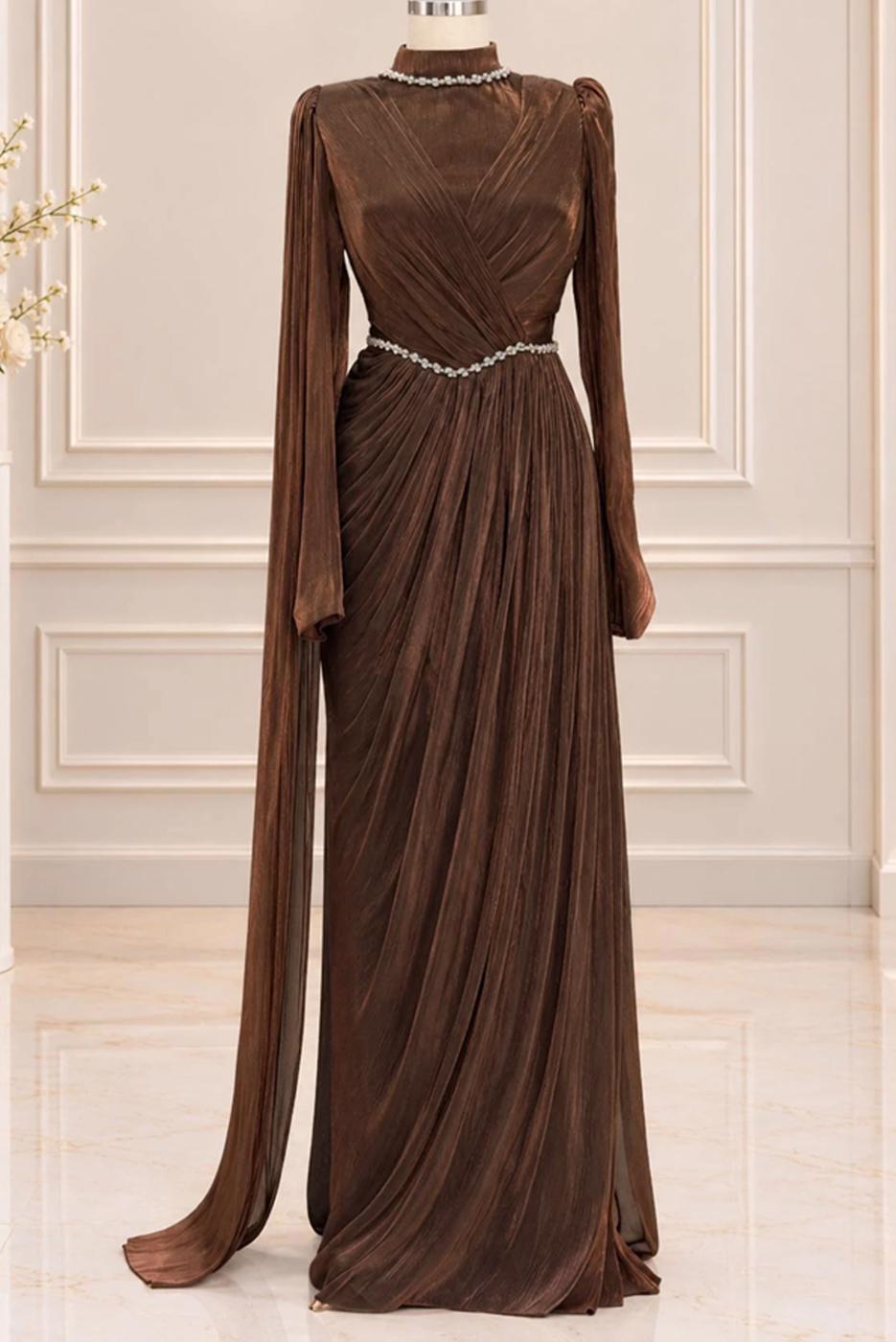 Vêtements hijab BRUN ROBE DE SOIRÉE DRAPÉE T 4863