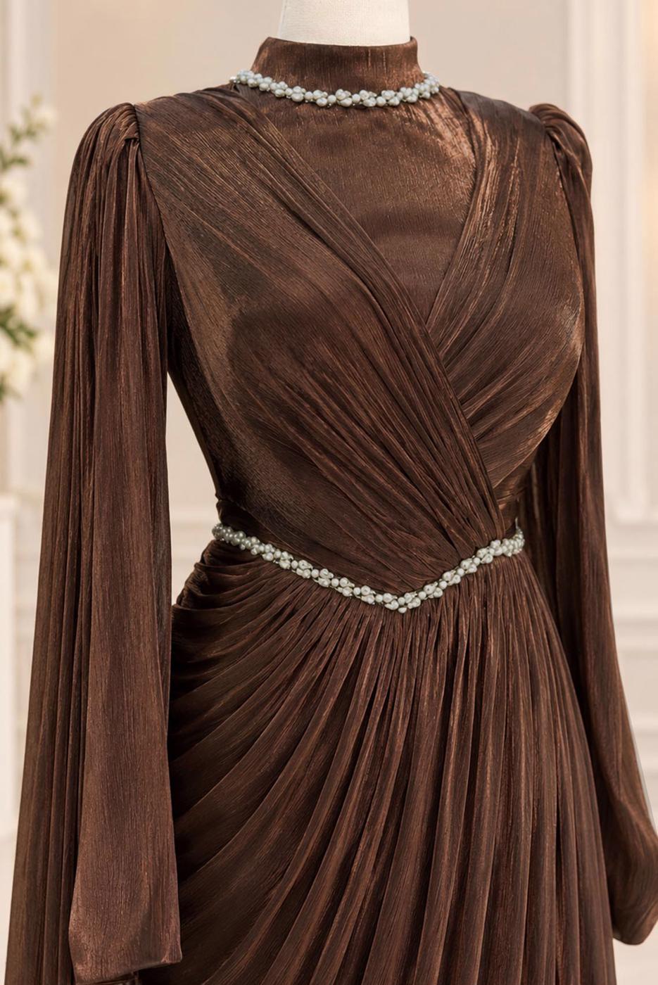 Vêtements hijab BRUN ROBE DE SOIRÉE DRAPÉE T 4863
