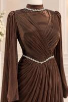 Vêtements hijab BRUN ROBE DE SOIRÉE DRAPÉE T 4863