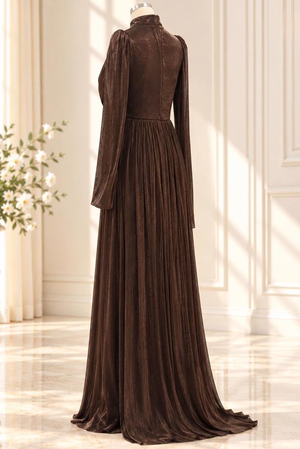 Vêtements hijab BRUN ROBE DE SOIRÉE DRAPÉE T 4863 - TRENDTESETTÜR