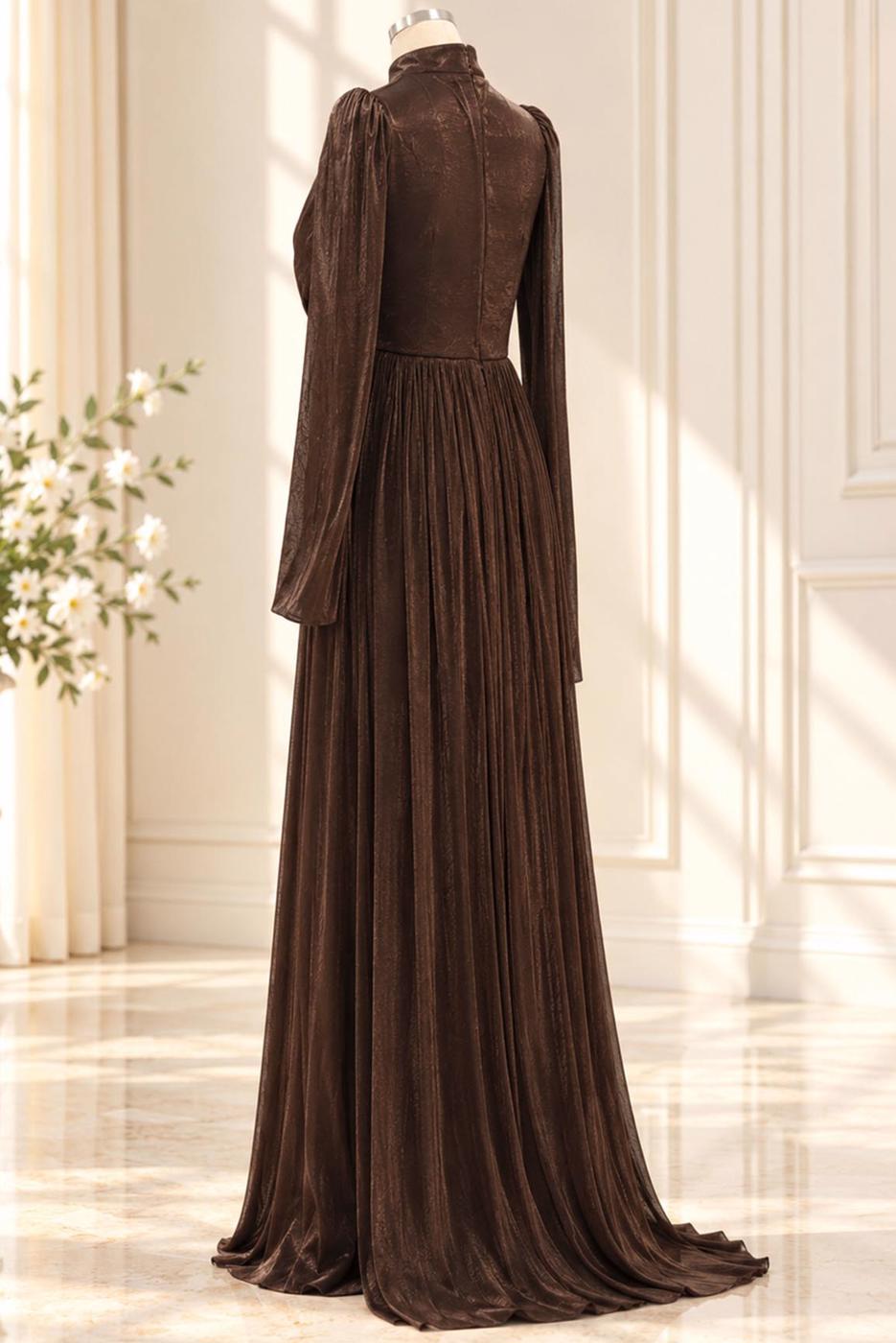 Vêtements hijab BRUN ROBE DE SOIRÉE DRAPÉE T 4863