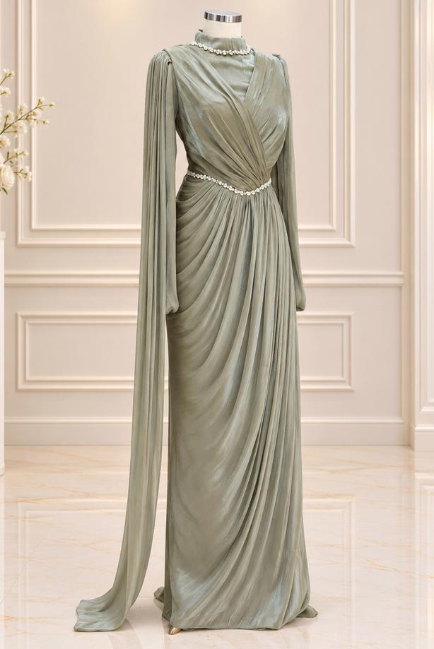 Vêtements hijab VERT ROBE DE SOIRÉE DRAPÉE T 4863 - TRENDTESETTÜR