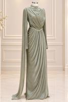Vêtements hijab VERT ROBE DE SOIRÉE DRAPÉE T 4863