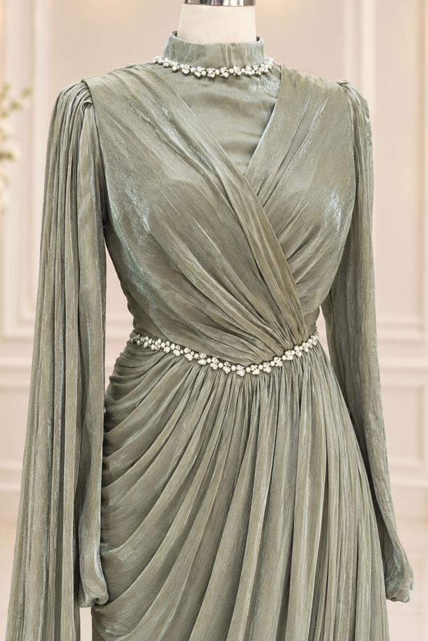 Vêtements hijab VERT ROBE DE SOIRÉE DRAPÉE T 4863 - TRENDTESETTÜR