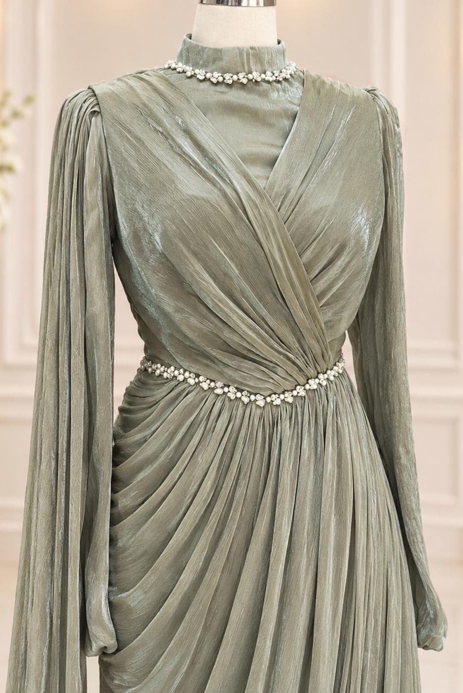 Vêtements hijab VERT ROBE DE SOIRÉE DRAPÉE T 4863
