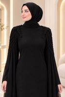 Tesettür giyim SİYAH T 9441 AH PELERİN DETAYLI ABİYE ELBİSE